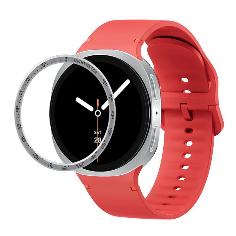 For Samsung Galaxy Watch8 40mm Speed Bezel and Solid Color Stitched Silicone Watch Band(Red Silver) - free shipping - PMC TechLife - Order now!