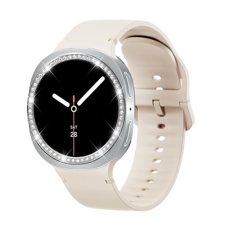 For Samsung Galaxy Watch8 40mm Diamond Bezel and Solid Color Stitched Silicone Watch Band(Starlight Silver) - free shipping - PMC TechLife - Order now!