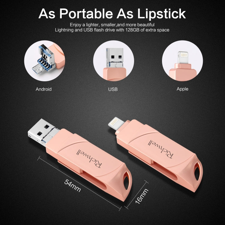 Richwell DXZ65 USB Flash Disk 32G 3 in 1 Micro USB + 8 Pin + USB 3.0 Compatible IPhone & IOS(Rose Gold) - U Disk & Card Reader by Richwell | Online Shopping South Africa | PMC Jewellery | Buy Now Pay Later Mobicred