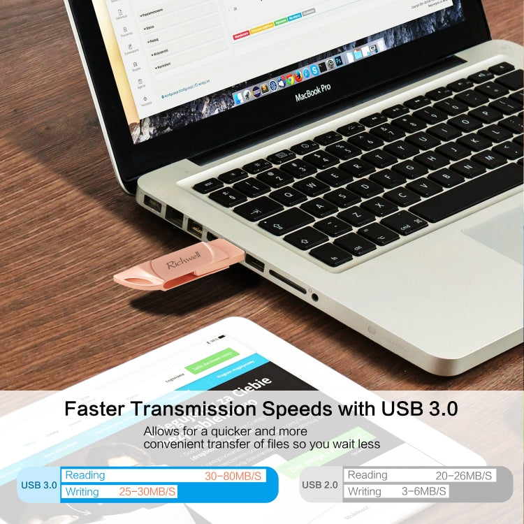 Richwell DXZ66 USB Flash Disk 16G 3 in 1 Micro USB + 8 Pin + USB 3.0 Compatible IPhone & IOS(Rose Gold) - free shipping - PMC Jewellery - Order now!