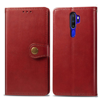 For OPPO A5 2020 / A9 2020 Retro Solid Color Leather Buckle Phone Case with Lanyard & Photo Frame & Card Slot & Wallet & Stand Function(Red) - OPPO Cases by PMC Jewellery | Online Shopping South Africa | PMC Jewellery | Buy Now Pay Later Mobicred