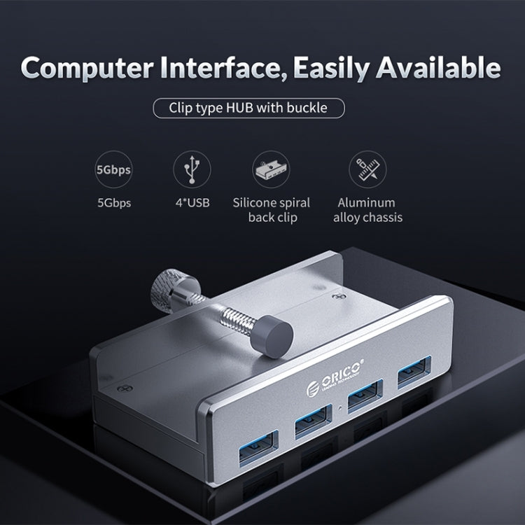 ORICO  MH4PU-P Aluminum Alloy 4 Ports USB3.0 Clip-type HUB(Black) - USB 3.0 HUB by ORICO | Online Shopping South Africa | PMC Jewellery | Buy Now Pay Later Mobicred