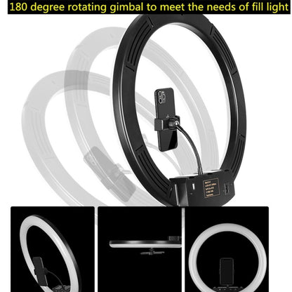 18 inch+6 Phone Clips+Microphone Pole Dimmable Color Temperature LED Ring Fill Light Live Broadcast Set With 2.1m Tripod Mount, CN Plug - Ring Light by PMC Jewellery | Online Shopping South Africa | PMC Jewellery | Buy Now Pay Later Mobicred