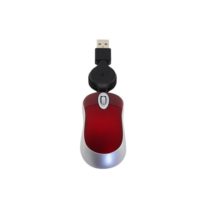 Mini Computer Mouse Retractable USB Cable Optical Ergonomic1600 DPI Portable Small Mice for Laptop(Red) - free shipping - PMc TechLife - Order now!