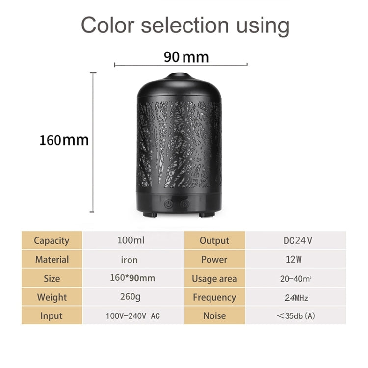 Metal Tree Air Humidifier Essential Oil Diffuser Mist Maker Colorful LED Lamp Diffuser Aromatherapy Air Purifier, EU Plug(Black) - free shipping - PMC TechLife - Order now!