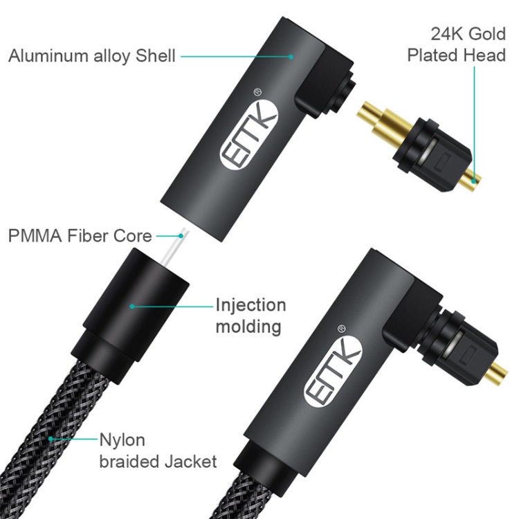 EMK 90 Degree Swivel Adjustable Right Angled 360 Degrees Rotatable Plug Nylon Woven Mesh Optical Audio Cable, Cable Length:8m(Black) - free shipping - PMC Jewellery - Order now!