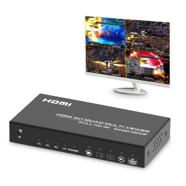 FJGEAR FJ-401HF 4 In 1 Out 4K HDMI Splitter Supports Four Screen Segmentation, Plug Type:EU Plug(Black) - Splitter by FJGEAR | Online Shopping South Africa | PMC Jewellery | Buy Now Pay Later Mobicred