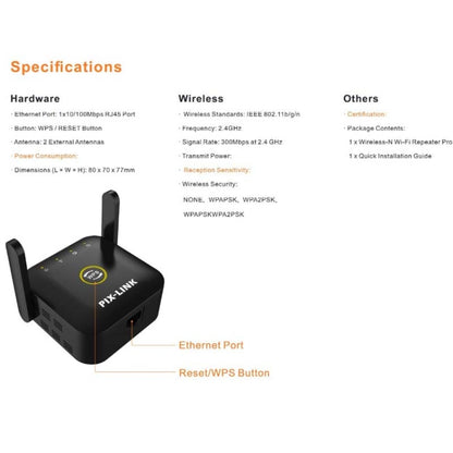 PIX-LINK WR22 300Mbps Wifi Wireless Signal Amplification Enhancement Extender, Plug Type:UK Plug(White) - Wireless Routers by PIX-LINK | Online Shopping South Africa | PMC Jewellery | Buy Now Pay Later Mobicred