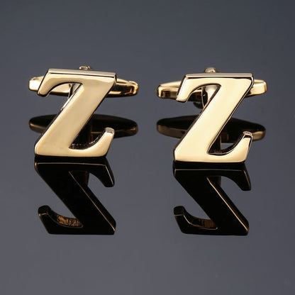 1 pair gold letters A-Z name Cufflinks men French shirt Cufflinks(Z) - Cufflinks by PMC Jewellery | Online Shopping South Africa | PMC Jewellery