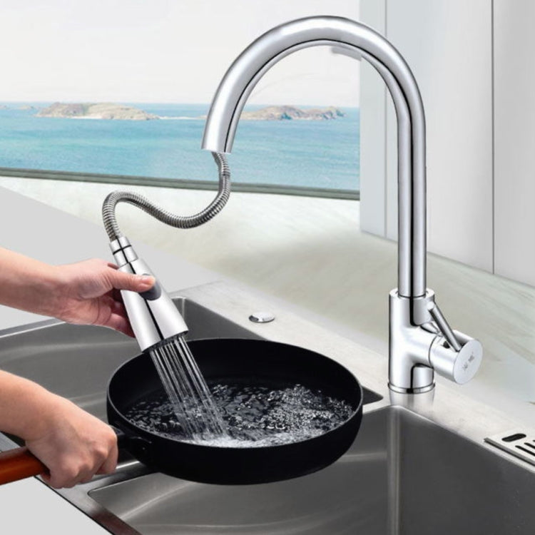 Kitchen Pull-out Faucet Hot And Cold Home 304 Stainless Steel Retractable Rotating Faucet, Style:Plating 304 - Faucets & Accessories by PMC Jewellery | Online Shopping South Africa | PMC Jewellery