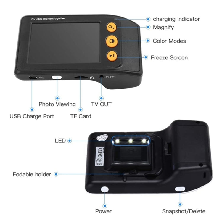 3.5 Inch 2X-25X High-Definition Handheld  Magnifying Glass Electronic Vision Aid(Black) - Hand Held Style by PMC TechLife | Online Shopping South Africa | PMC TechLife | Buy Now Pay Later Mobicred