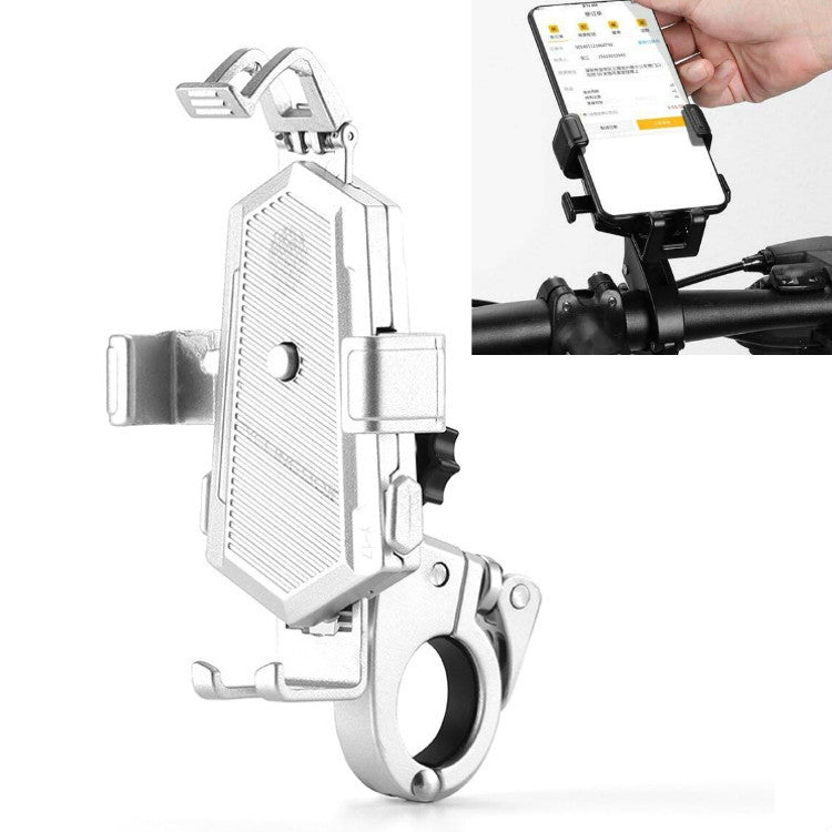 Bicycle Mobile Phone Holder Can Rotate And Adjust Fixed Aluminum Alloy Bracket Automatic Grab Bracket, Style:Handlebar Installation(Silver) - Holders by PMC Jewellery | Online Shopping South Africa | PMC Jewellery | Buy Now Pay Later Mobicred