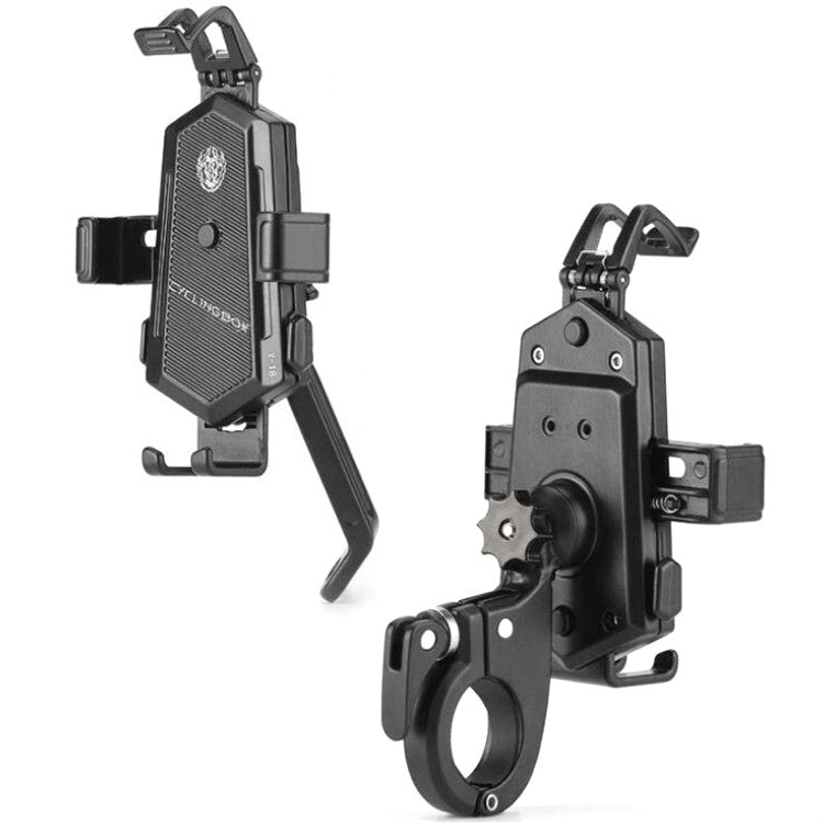 Bicycle Mobile Phone Holder Can Rotate And Adjust Fixed Aluminum Alloy Bracket Automatic Grab Bracket, Style:Handlebar Installation(Black) - Holders by PMC TechLife | Online Shopping South Africa | PMC TechLife | Buy Now Pay Later Mobicred