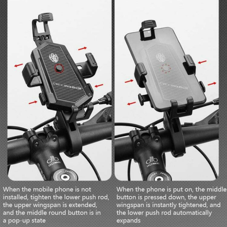 Bicycle Mobile Phone Holder Can Rotate And Adjust Fixed Aluminum Alloy Bracket Automatic Grab Bracket, Style:Handlebar Installation(Black) - Holders by PMC TechLife | Online Shopping South Africa | PMC TechLife | Buy Now Pay Later Mobicred