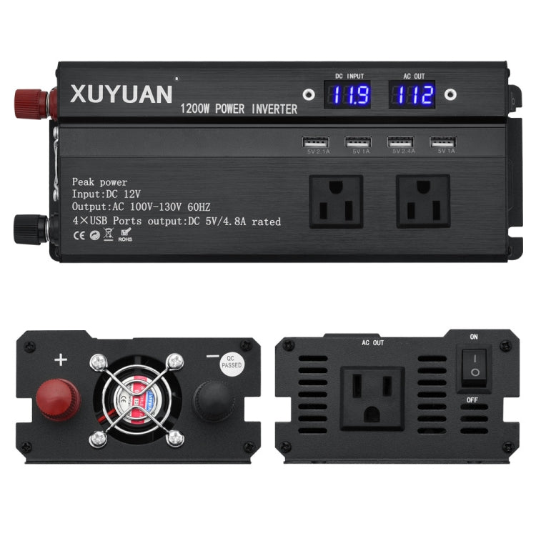 XUYUAN 1200W Car Inverter with LED Display Converter, US Plug, Specification: 12V to 110V -  by XUYUAN | Online Shopping South Africa | PMC Jewellery | Buy Now Pay Later Mobicred