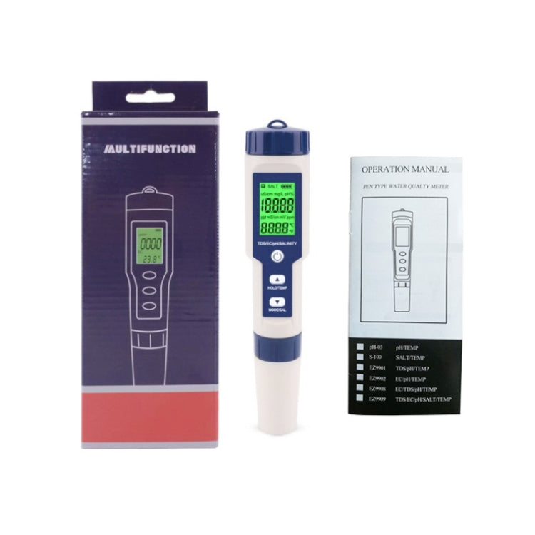 EZ-9909 PH/Salinity/Temperature/TDS/EC 5-in-1 Test Pen Multifunctional Water Quality Detector - PH & Moisture Meter by PMC Jewellery | Online Shopping South Africa | PMC Jewellery | Buy Now Pay Later Mobicred