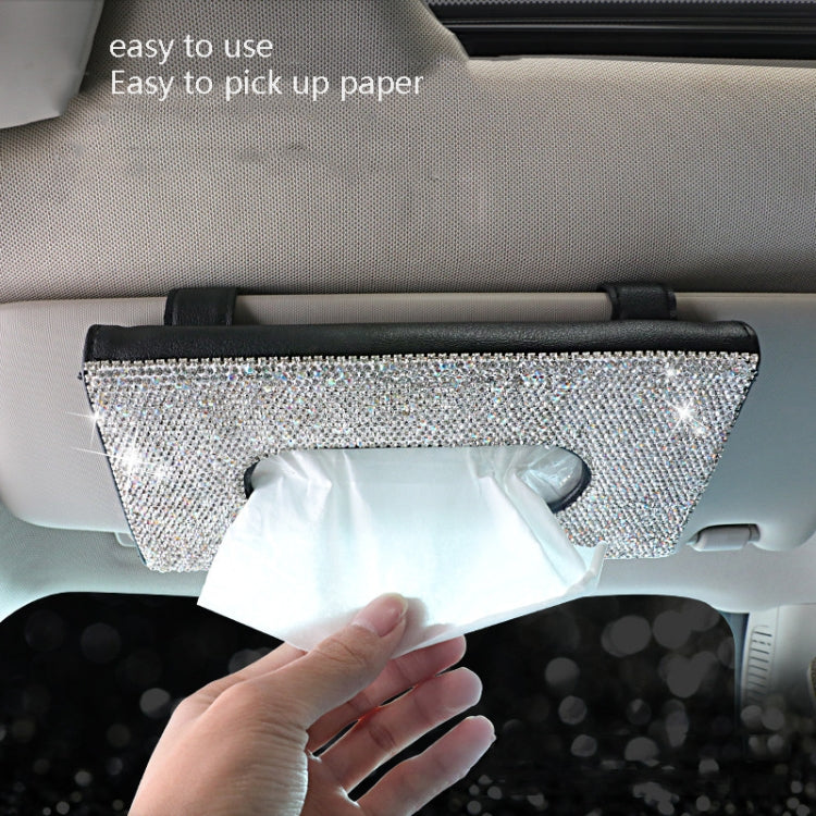 Car Tissue Box Car Hanging Sun Visor Pumping Box(Beige White Diamonds) - Tissue Boxes by PMC TechLife | Online Shopping South Africa | PMC TechLife | Buy Now Pay Later Mobicred