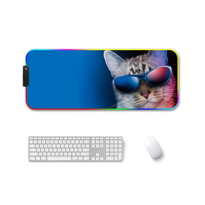 300x800x3mm F-01 Rubber Thermal Transfer RGB Luminous Non-Slip Mouse Pad(Glasses Cat) - Mouse Pads by PMC Jewellery | Online Shopping South Africa | PMC Jewellery | Buy Now Pay Later Mobicred