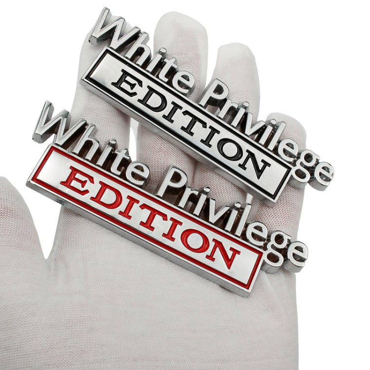 2 PCS Car Metal Leaf Board Car Logo White Privilege Edition Modified Car Body Sticker Sign(Silver Red) - Decorative Sticker by PMC TechLife | Online Shopping South Africa | PMC TechLife | Buy Now Pay Later Mobicred