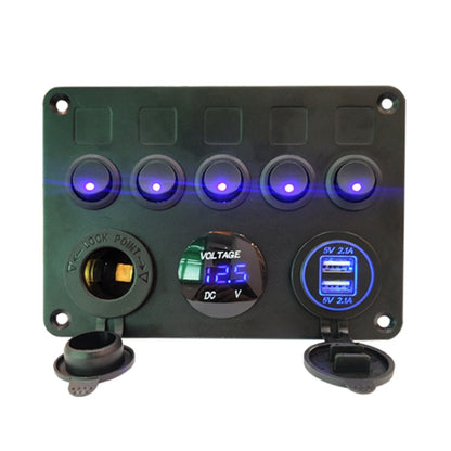 RV Yacht Car Combination Cat Eye Switch Dual USB Car Charging Control Panel With Voltmeter(Blue Light) - Car Switches by PMC Jewellery | Online Shopping South Africa | PMC Jewellery | Buy Now Pay Later Mobicred