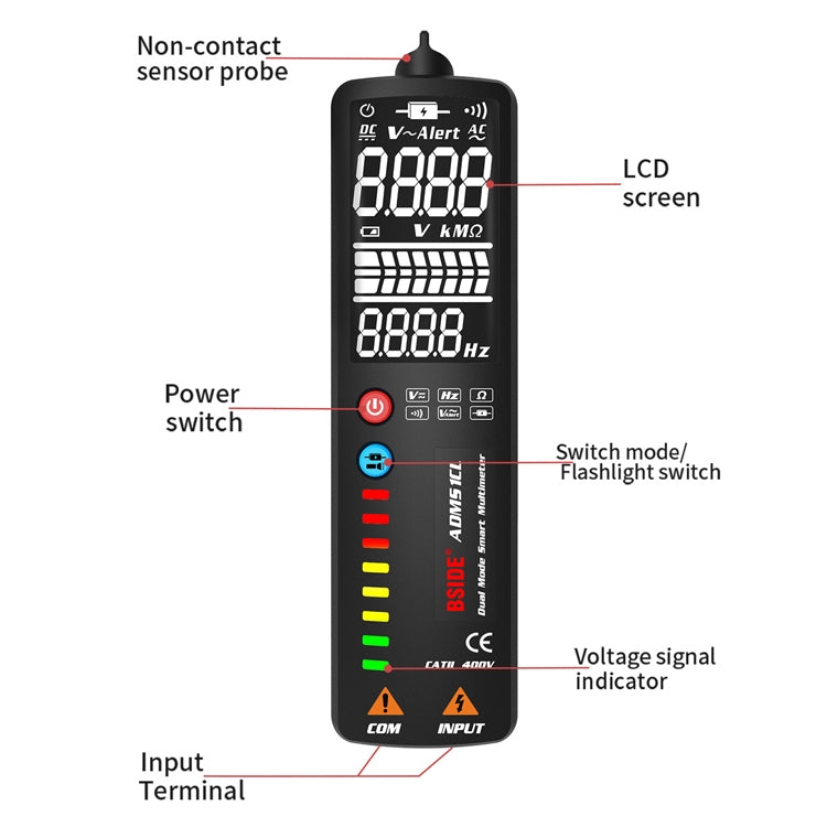 BSIDE Dual-Mode Smart Large-Screen Display Multimeter Electric Pen Portable Voltage Detector, Specification: ADMS1 - free shipping - PMC Jewellery - Order now!