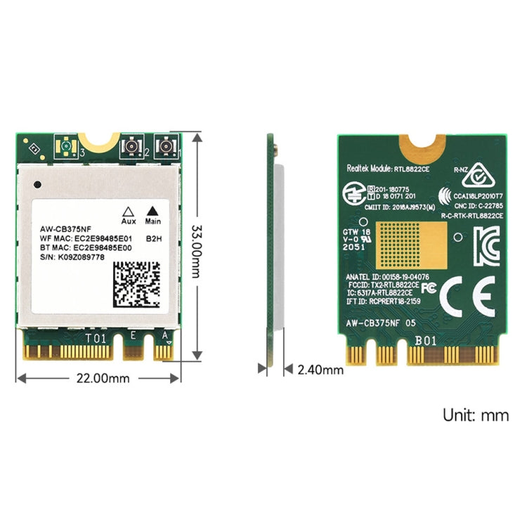 Waveshare 24780 AW-CB375NF 2.4G/5GHz Dual-Band WiFi 5 Wireless NIC, RTL8822CE-CG Core, Supports BLE - free shipping - PMC Jewellery - Order now!
