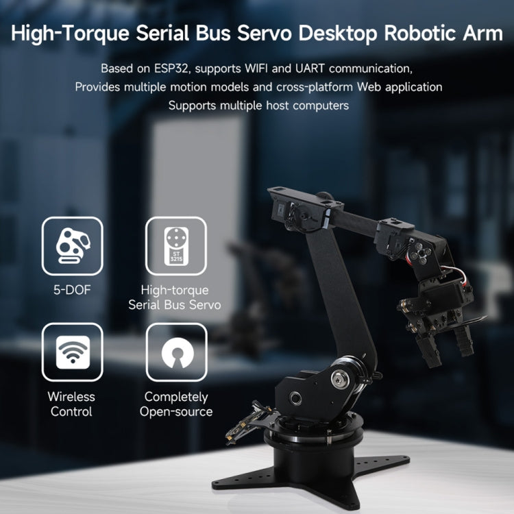 Waveshare High-Torque Serial Bus Servo, Desktop Robotic Arm Kit, Based On ESP32, 5-DOF, Plug:US Plug - free shipping - PMC Jewellery - Order now!
