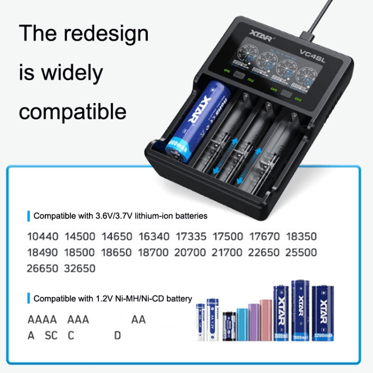 XTAR 4-Slot Bright Flashlight Lithium Battery Charger, Model: VC4SL - Charger & Converter by PMC TechLife | Online Shopping South Africa | PMC TechLife
