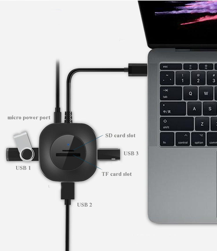 H25-2.0 3 x USB Port + TF/SD Card Reader Computer Notebook High-Speed Hub Splitter - USB 2.0 HUB by PMC TechLife | Online Shopping South Africa | PMC TechLife