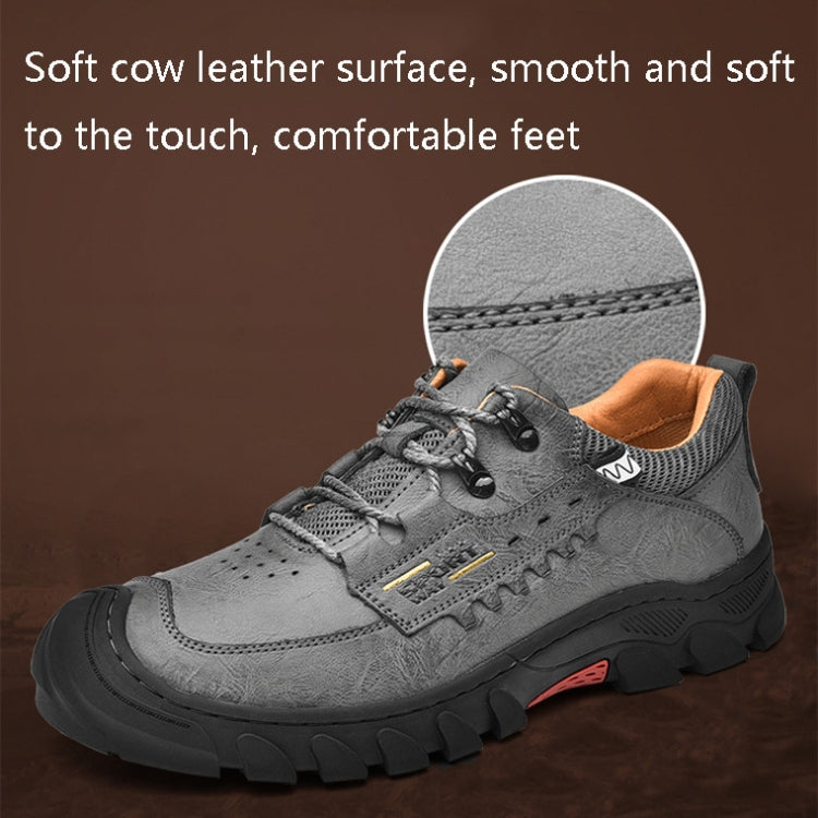 XZ2182 Autumn Men Outdoor Hiking Shoes Cowhide Laced Thick-Soled Men Shoes, Size: 42(Khaki) - Casual Shoes by PMC Jewellery | Online Shopping South Africa | PMC Jewellery