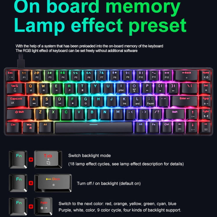 T8 68 Keys Mechanical Gaming Keyboard RGB Backlit Wired Keyboard, Cable Length:1.6m(White RGB Red Shaft) - Wired Keyboard by PMC Jewellery | Online Shopping South Africa | PMC Jewellery | Buy Now Pay Later Mobicred