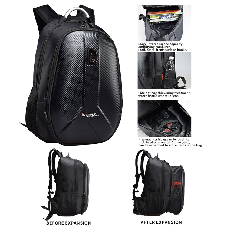 GHOST RACING GR-BB02 Men Motorcycle Riding Backpack Helmet Hard Shell Backpack Locomotive Travel Computer Bag(Black) - Bags & Luggages by GHOST RACING | Online Shopping South Africa | PMC Jewellery | Buy Now Pay Later Mobicred