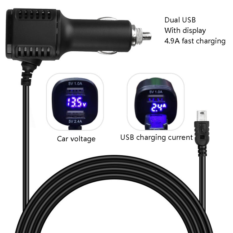 H519 Car Charger Driving Recorder Power Cord Dual USB With Display Charging Line, Specification: Micro Right Elbow - Cigar Socket by PMC Jewellery | Online Shopping South Africa | PMC Jewellery | Buy Now Pay Later Mobicred