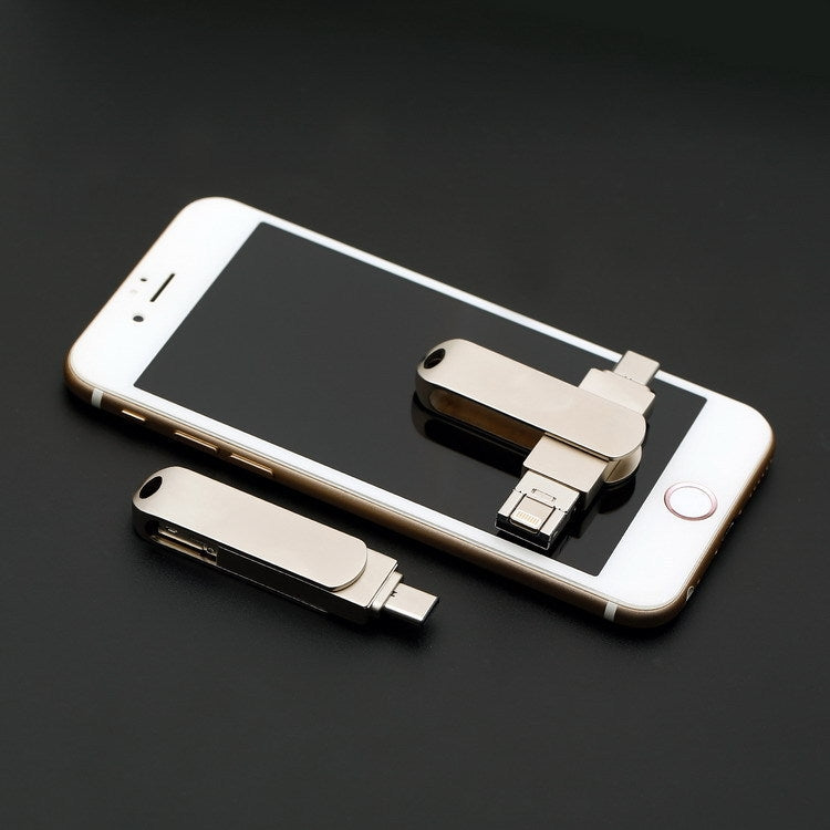 256GB USB 3.0 + 8 Pin + USB-C / Type-C 3 in 1 Phone Computer Rotatable Metal U-Disk - USB Flash Drives by PMC Jewellery | Online Shopping South Africa | PMC Jewellery | Buy Now Pay Later Mobicred