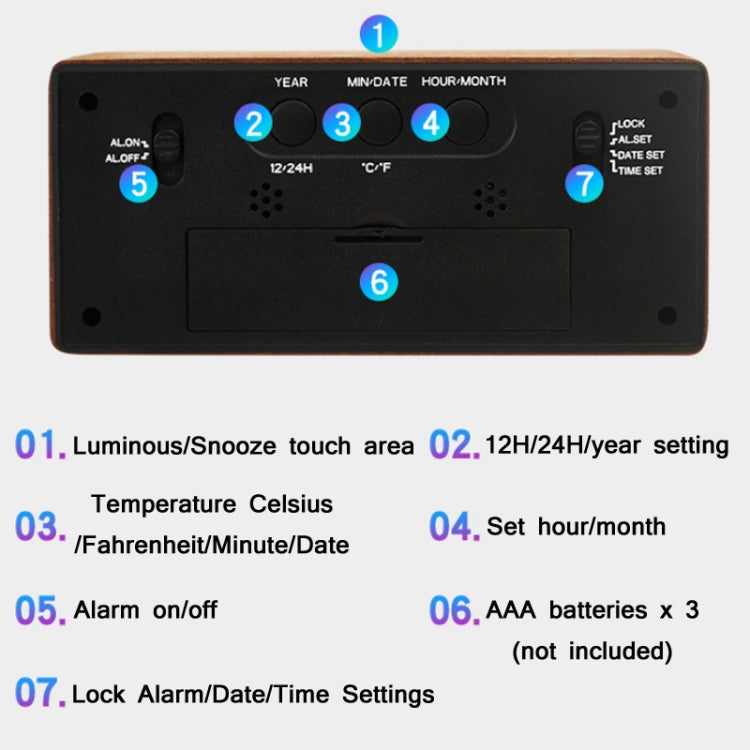 1906 Solid Wood Luminous Clock Large Screen Temperature And Humidity Clock(Eucalyptus Yellow) - Alarm Clocks by PMc TechLife | Online Shopping South Africa | PMc TechLife | Buy Now Pay Later Mobicred
