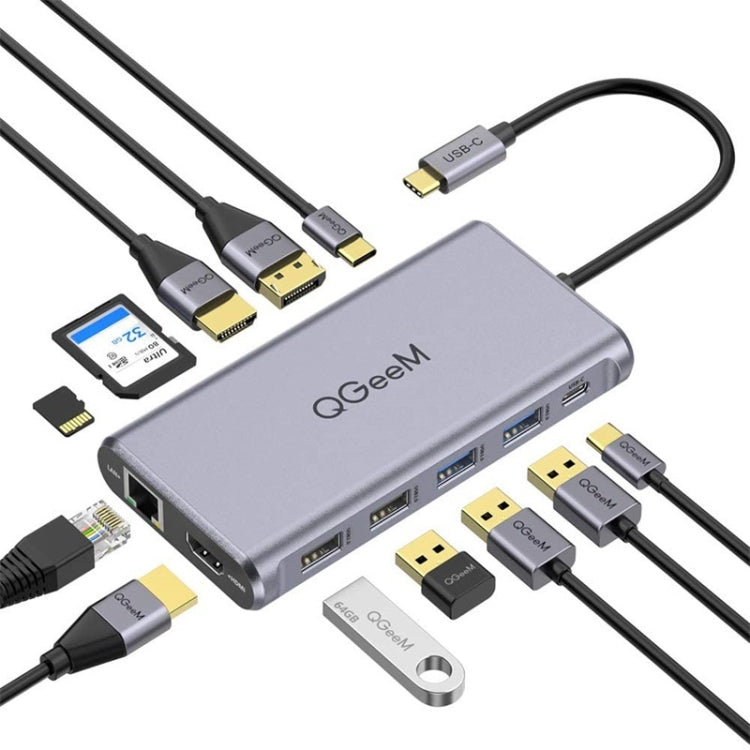 QGeeM 12 In 1 Triple Display 4K Type-C Extension HUB Adapter Support HDMI(QG-UH12-H) - USB HUB by QGeeM | Online Shopping South Africa | PMC Jewellery | Buy Now Pay Later Mobicred