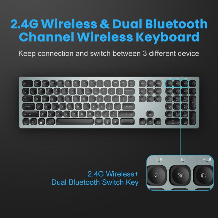 K9500 110 Keys 2.4G+Bluetooth Dual Mode Mute Office Wireless Keyboard(Silver White) - Wireless Keyboard by PMC Jewellery | Online Shopping South Africa | PMC Jewellery | Buy Now Pay Later Mobicred