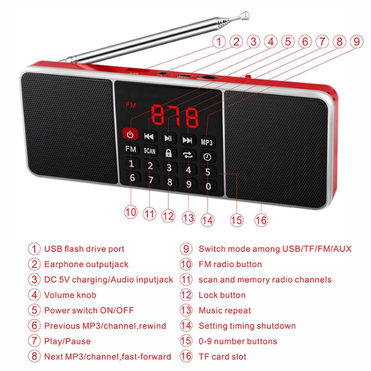 L-288FM Dual Speaker Radio MP3 Player Support TF Card/U Disk with LED Display(Gold) - Radio Player by PMC Jewellery | Online Shopping South Africa | PMC Jewellery | Buy Now Pay Later Mobicred