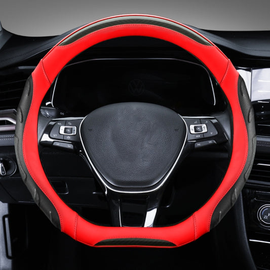 Leather Carbon Fiber Stitching Car Steering Wheel Set, Diameter: 38cm(Black Red D Shape) - Steering Wheel Accessories by PMC Jewellery | Online Shopping South Africa | PMC Jewellery | Buy Now Pay Later Mobicred