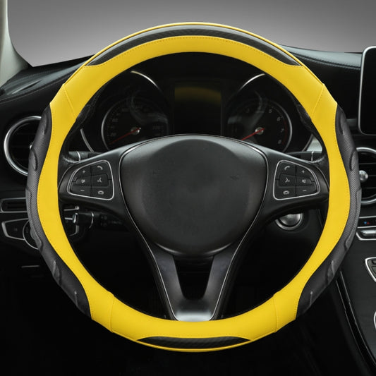 Leather Carbon Fiber Stitching Car Steering Wheel Set, Diameter: 38cm(Black Yellow Round) - Steering Wheel Accessories by PMC Jewellery | Online Shopping South Africa | PMC Jewellery | Buy Now Pay Later Mobicred