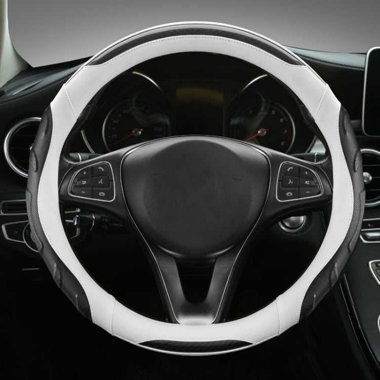 Leather Carbon Fiber Stitching Car Steering Wheel Set, Diameter: 38cm(Black White Round) - Steering Wheel Accessories by PMC TechLife | Online Shopping South Africa | PMC TechLife | Buy Now Pay Later Mobicred