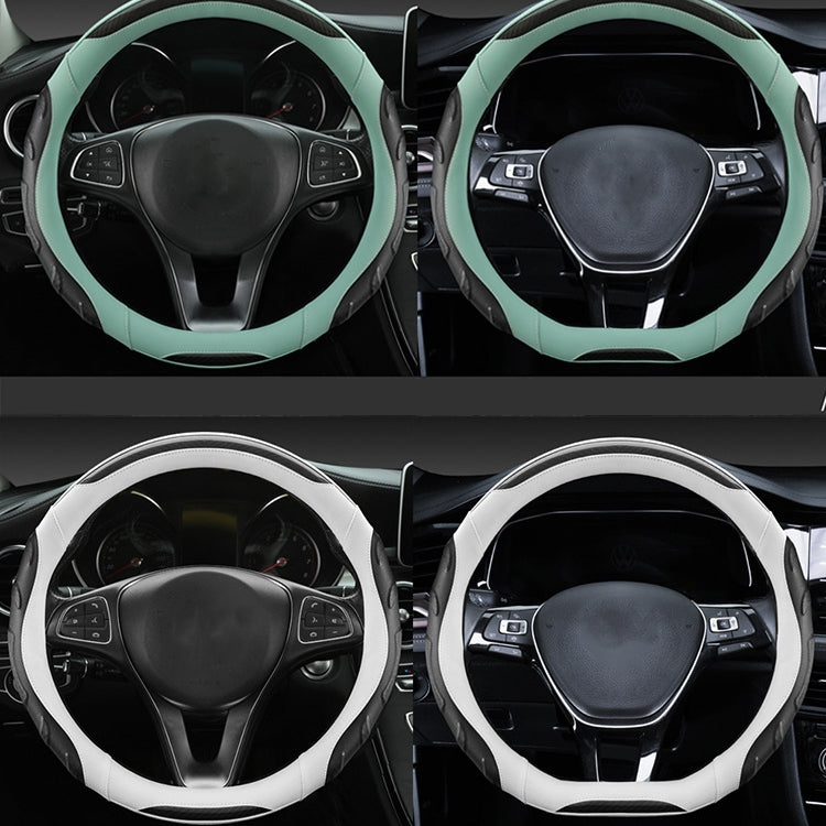 Leather Carbon Fiber Stitching Car Steering Wheel Set, Diameter: 38cm(Black White Round) - Steering Wheel Accessories by PMC TechLife | Online Shopping South Africa | PMC TechLife | Buy Now Pay Later Mobicred