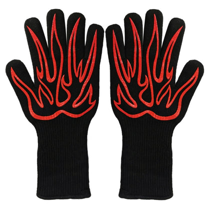 1 Pair High Temperature Resistant Silicone BBQ Gloves  Anti-Scalding Gloves(Big Flame Red) - Safety Gloves by PMC Jewellery | Online Shopping South Africa | PMC Jewellery