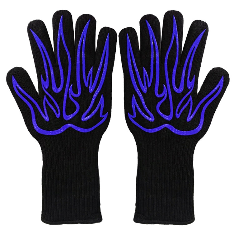 1 Pair High Temperature Resistant Silicone BBQ Gloves  Anti-Scalding Gloves(Big Flame Blue) - Safety Gloves by PMC TechLife | Online Shopping South Africa | PMC TechLife