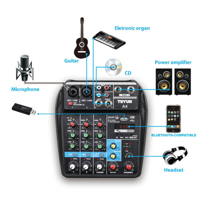 TEYUN A4 4-way Small Microphone Digital Mixer Live Recording Effector(EU Plug) - Live Sound Effects Processors by TEYUN | Online Shopping South Africa | PMC Jewellery | Buy Now Pay Later Mobicred