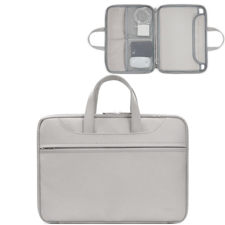 Baona BN-Q006 PU Leather Full Opening Laptop Handbag For 15/15.6/16 inches(Grey) - 15.6 - 17 inch by Baona | Online Shopping South Africa | PMC Jewellery | Buy Now Pay Later Mobicred