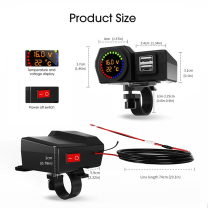 WUPP CS-1747A1 Motorcycle Voltage Temperature Digital Display Double USB Phone Charger - Battery Charger by WUPP | Online Shopping South Africa | PMC Jewellery | Buy Now Pay Later Mobicred