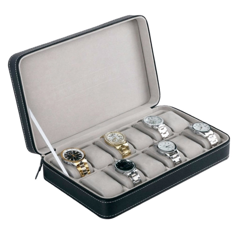 12 Bit Zipper Watch Box Storage Display Box PU Zipper Bag Watch Box(Black) - free shipping - PMC TechLife - Order now!