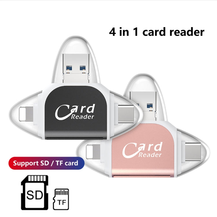 R015 USB2.0 & Micro USB+8Pin+Type-C 4 In 1 Card Reader Supports SD/TF Card(Black) -  by PMC TechLife | Online Shopping South Africa | PMC TechLife
