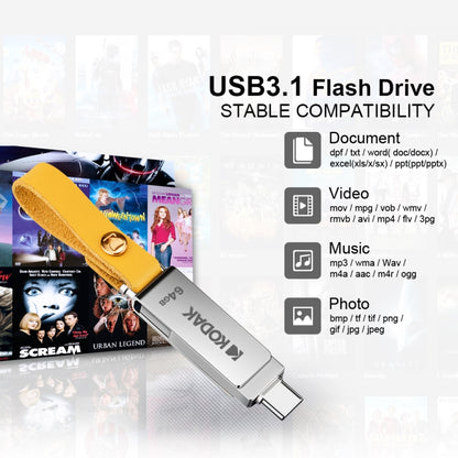 Kodak K243C 2 In 1 Type-C/USB-C + USB3.1 High-speed Transfer U disk, Capacity: 128GB - USB Flash Drives by Kodak | Online Shopping South Africa | PMC Jewellery | Buy Now Pay Later Mobicred